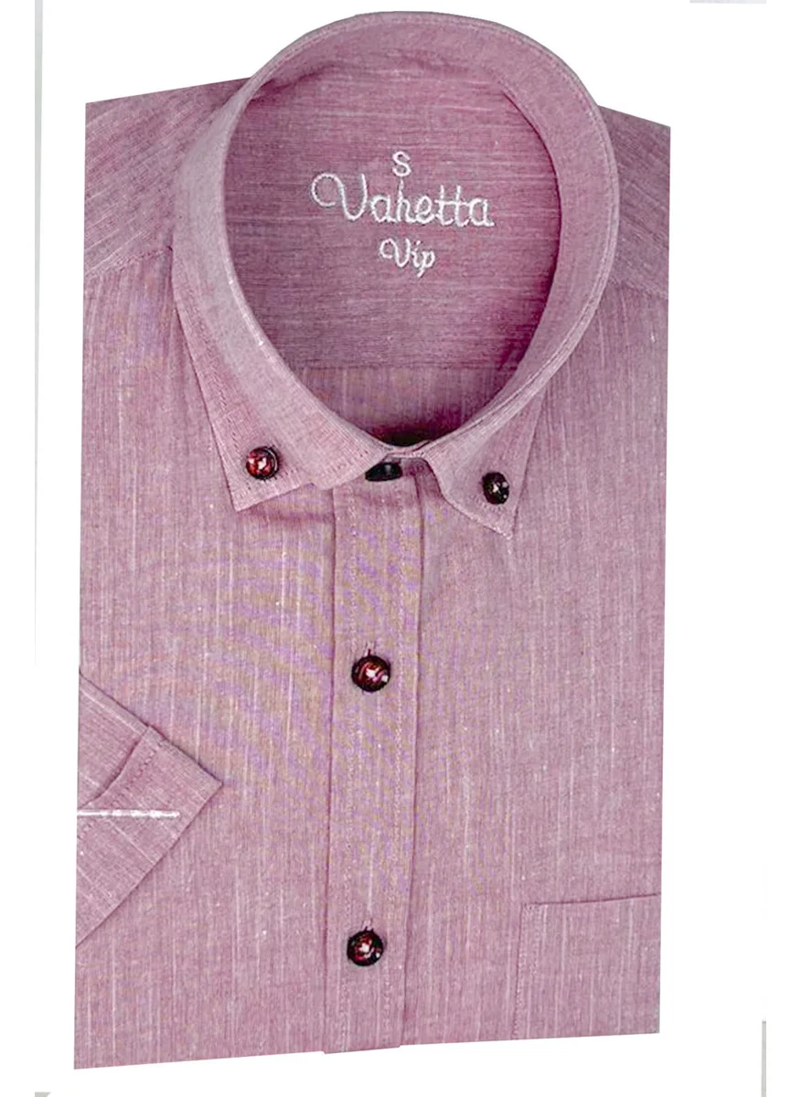 فاريتا Men's Carnation Pink Linen Cotton Pocket Summer Short Sleeve Shirt