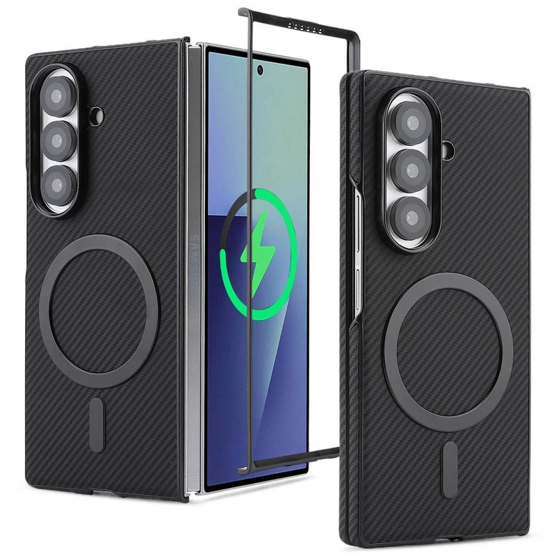 MagSafe Case | Black | Leather Texture | Strong Magnetic | Anti-Slip Grip | Shockproof Cover for Samsung Galaxy Z Fold 7 - Image 1