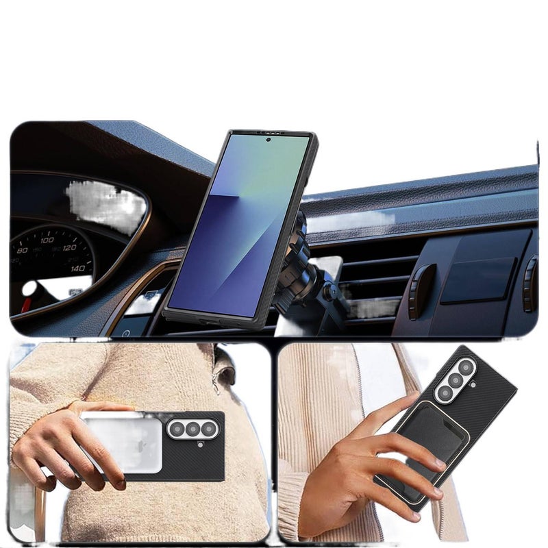 MagSafe Case | Black | Leather Texture | Strong Magnetic | Anti-Slip Grip | Shockproof Cover for Samsung Galaxy Z Fold 7 - Image 3