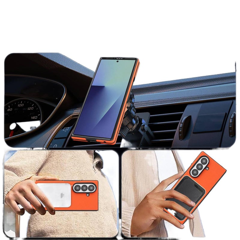MagSafe Case | Black | Leather Texture | Strong Magnetic | Anti-Slip Grip | Shockproof Cover for Samsung Galaxy Z Fold 7 - Image 2