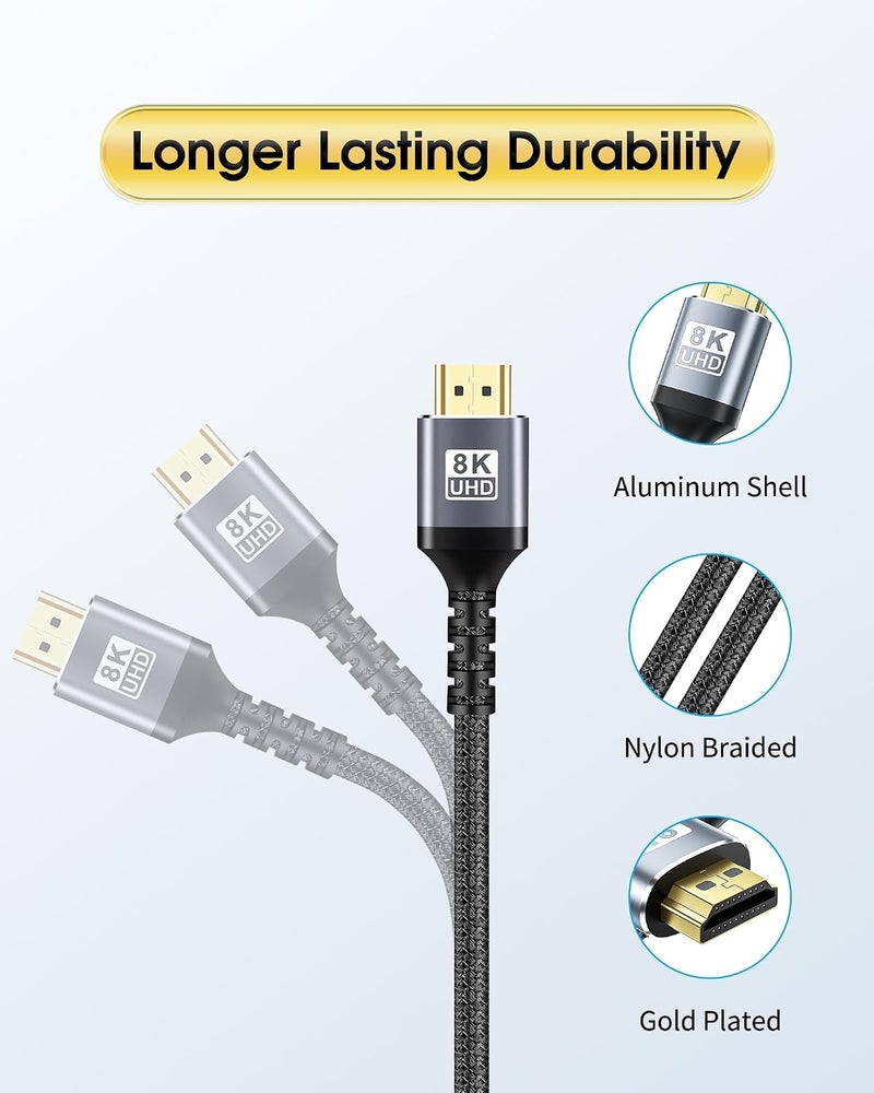 HDMI Cable, 8K 2M 2.1 48Gbps Ultra High-Speed 8k@60Hz Video Cable Wire Cord Braided Compatible with all HDMI devices PC/TV/HDTV/Blu-ray/Game Console - Image 3
