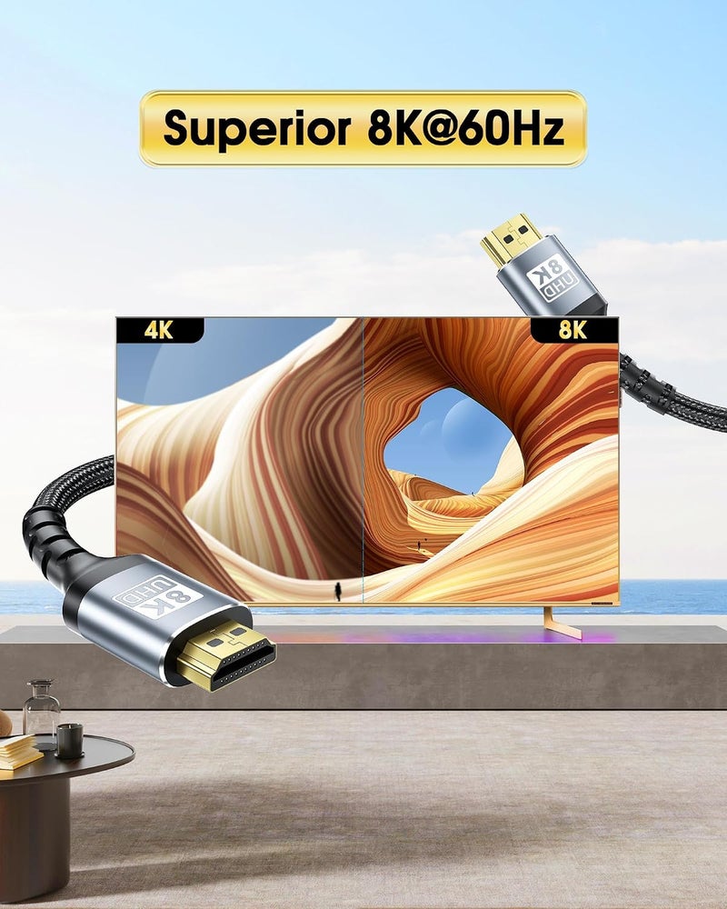HDMI Cable, 8K 2M 2.1 48Gbps Ultra High-Speed 8k@60Hz Video Cable Wire Cord Braided Compatible with all HDMI devices PC/TV/HDTV/Blu-ray/Game Console - Image 4