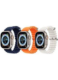 Silicone Ocean Band Strap Dark Blue , Silicone Ocean Band Strap Orange and Silicone Ocean Band Strap Snow White for Apple Watch Ultra 8 49mm Set of 3