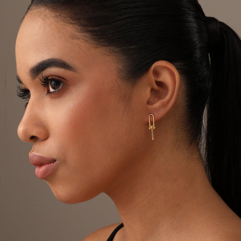 LeCalla 925 Sterling Silver Link Earrings for Women | 14K Gold-Plated U-Shaped Pinball Linked Drop Earrings | Paperclip Link Statement Earrings 25MM - Image 2
