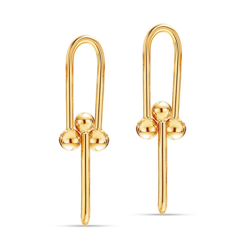 LeCalla 925 Sterling Silver Link Earrings for Women | 14K Gold-Plated U-Shaped Pinball Linked Drop Earrings | Paperclip Link Statement Earrings 25MM - Image 3