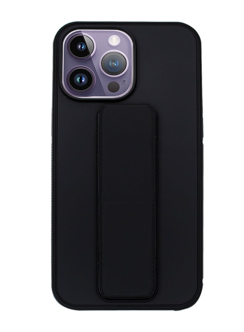 Theodor Fully Covered With Finger Grip Stand Holder Anti Slip Shockproof Protective Case Cover For Apple iPhone 14 Pro Max Black