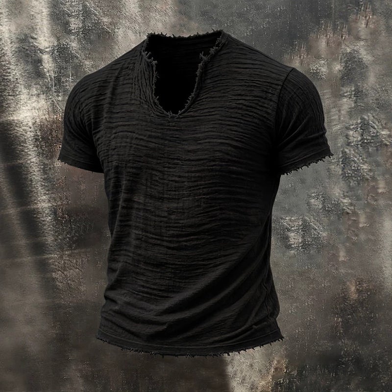 2026 Solid Men's Vintage Cotton Blend V-Neck Short Sleeve T-Shirt - Image 2
