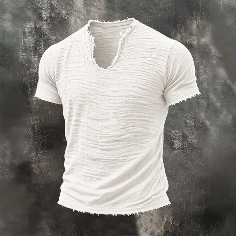 2026 Solid Men's Vintage Cotton Blend V-Neck Short Sleeve T-Shirt - Image 4