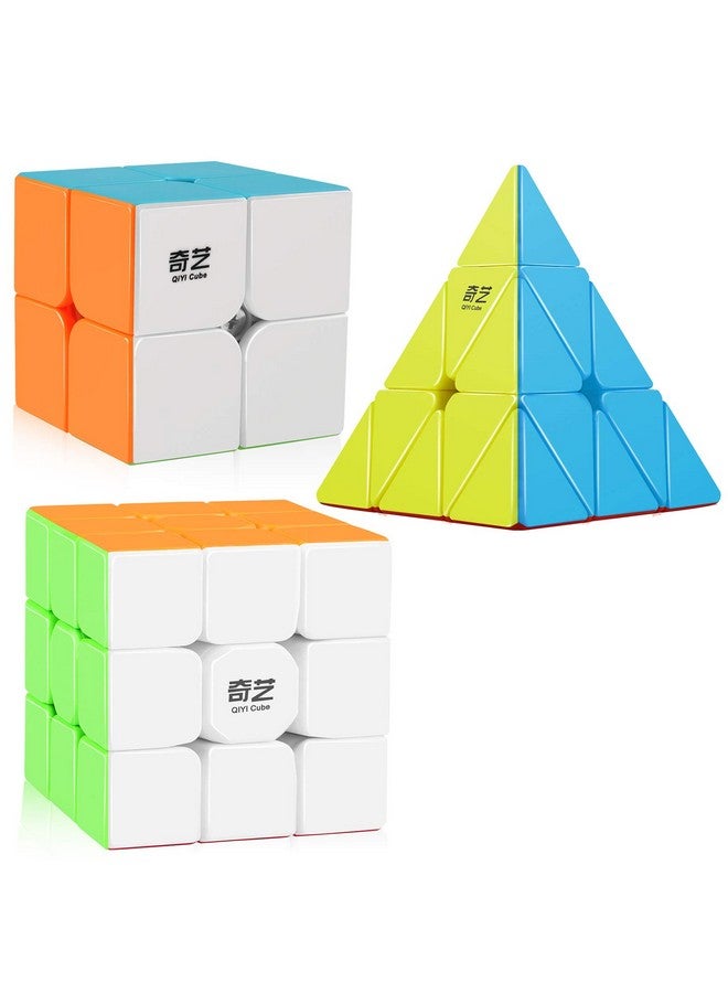 D-FantiX Speed Cube Set, QY Toys Cube 3 Pack Qidi S2 2x2 Warrior W 3x3 Qiming Pyramid Stickerless Speed Cubes Bundle Puzzle Toys - Image 1