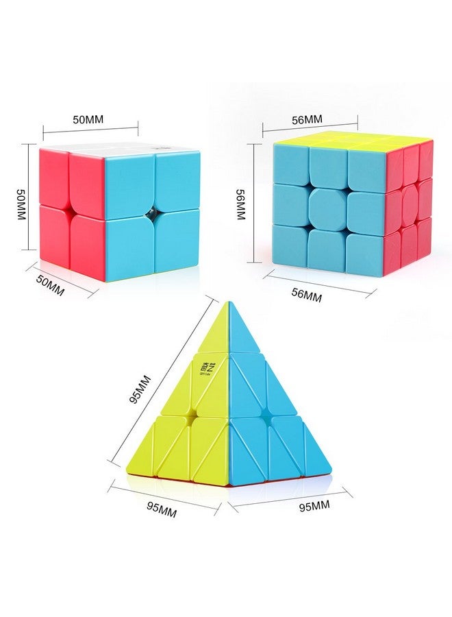 D-FantiX Speed Cube Set, QY Toys Cube 3 Pack Qidi S2 2x2 Warrior W 3x3 Qiming Pyramid Stickerless Speed Cubes Bundle Puzzle Toys - Image 2