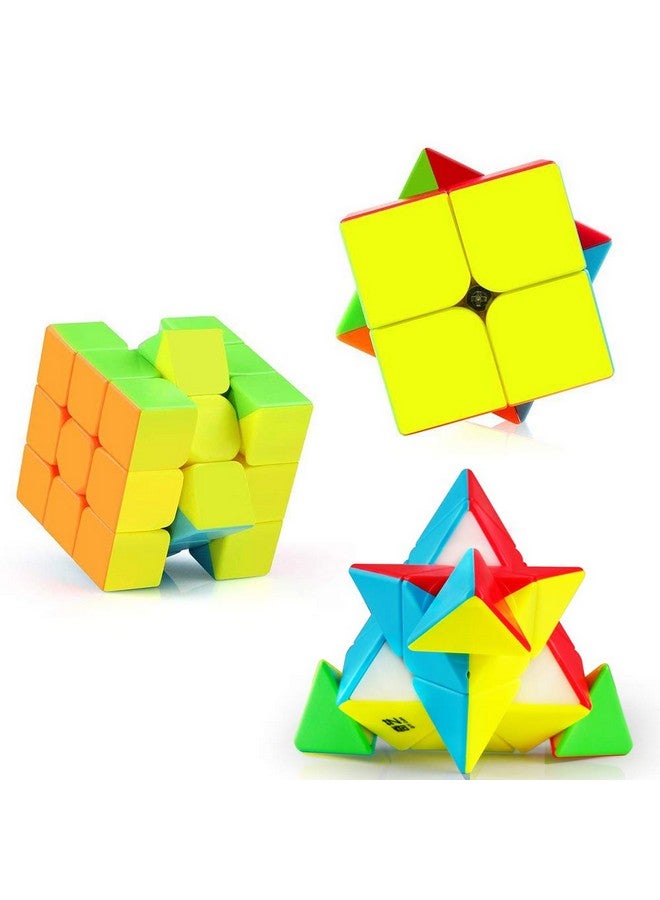 D-FantiX Speed Cube Set, QY Toys Cube 3 Pack Qidi S2 2x2 Warrior W 3x3 Qiming Pyramid Stickerless Speed Cubes Bundle Puzzle Toys - Image 4