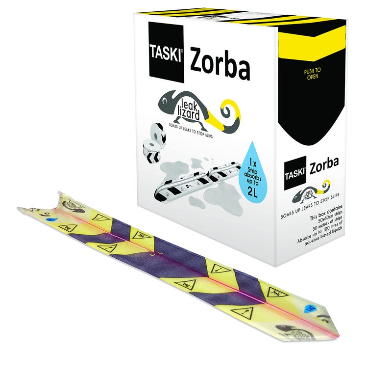 TASKI Diversey-7523269 Taski Zorba Leak Lizard - Soaks Up Leaks to Stop Slips, 1 Strip Absorbs up 65 ounces (Pack of 50) - Yellow/Black - Image 1