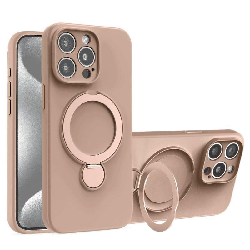 غطاء MagSafe بسيليكون لـ iPhone 15 / 15 Plus / 15 Pro / 15 Pro Max مع حامل قابل للطي ومغناطيس قوي مع تغطية كاملة مع قبضة مضادة للانزلاق باللون Milk Coffee Brown مضاد للانزلاق مغنا. - Image 1