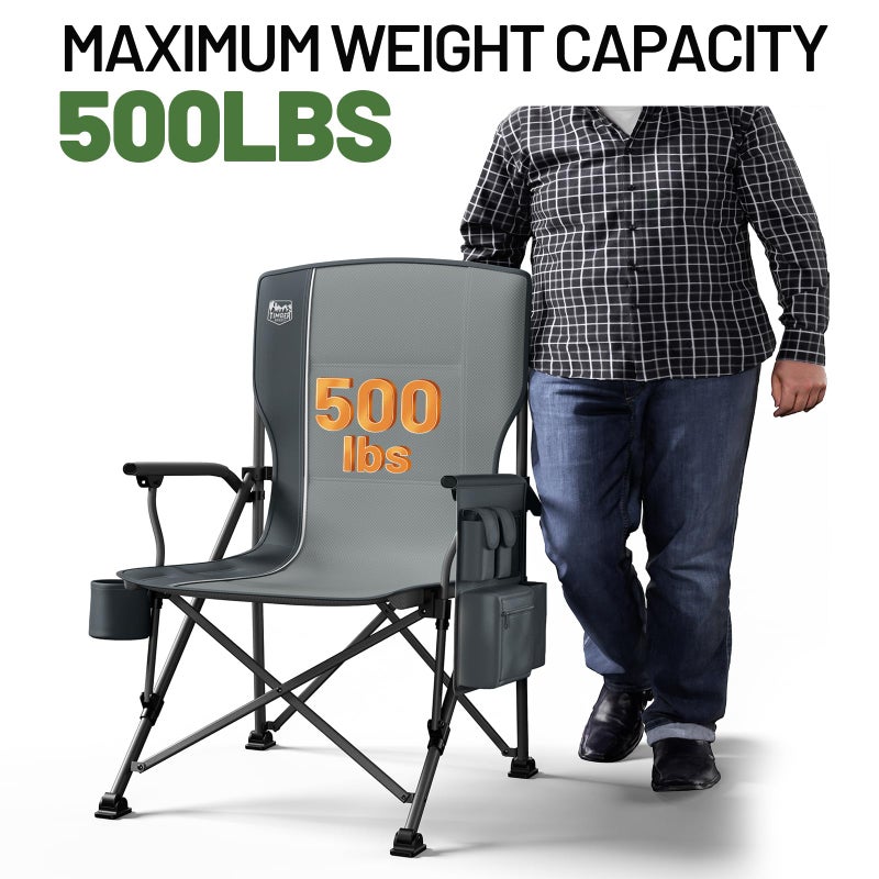 TIMBER RIDGE Oversized Folding Camping Chair High Back Heavy Duty for Adults Support up to 500lbs with Cup Holder, Side Pocket Cooler Bag - Image 4