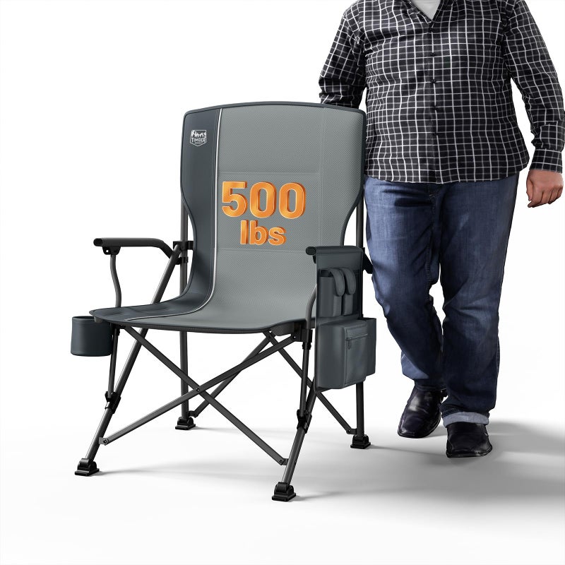 TIMBER RIDGE Oversized Folding Camping Chair High Back Heavy Duty for Adults Support up to 500lbs with Cup Holder, Side Pocket Cooler Bag - Image 1