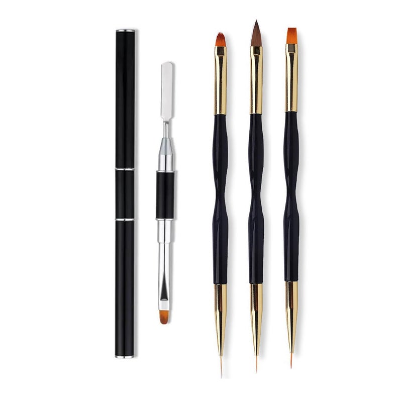 FULINJOY 4 in 1 Set DualEnded Polygel Brush Picker Brush 3 Pcs Nail Drawing Pen Dual End Nail Art Pen Brush Acrylic Round Flat Painting Drawing Liner Nail Tools - Image 3