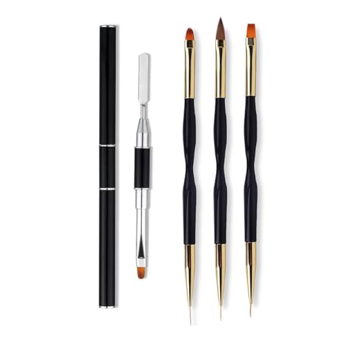 FULINJOY 4 in 1 Set DualEnded Polygel Brush Picker Brush 3 Pcs Nail Drawing Pen Dual End Nail Art Pen Brush Acrylic Round Flat Painting Drawing Liner Nail Tools - Image 1