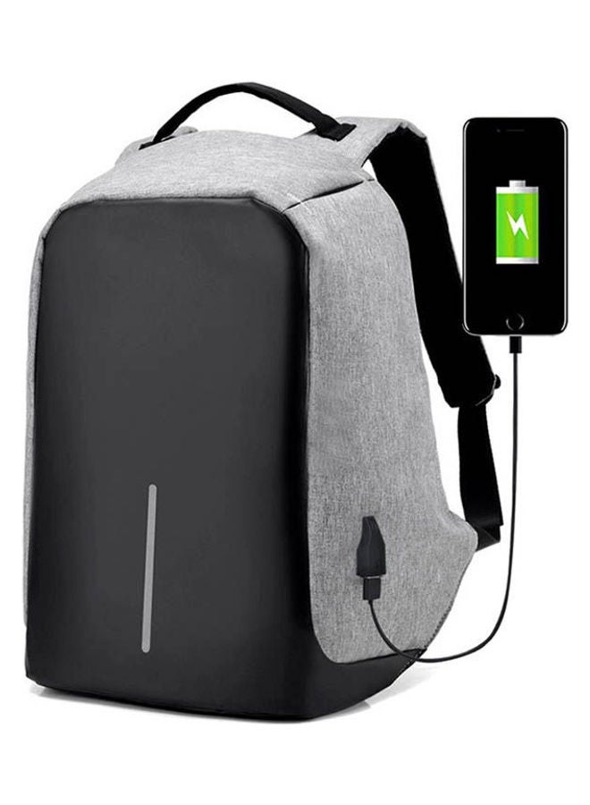 Anti-Theft Unisex Laptop Notebook Backpack Travel School Bag With USB Charger Port Grey/Black - Image 1