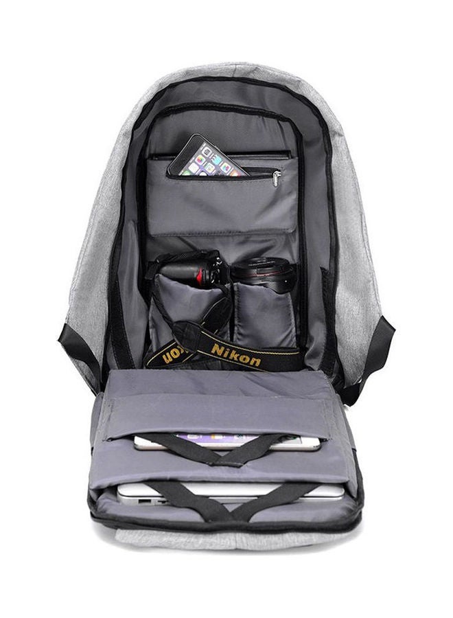 Anti-Theft Unisex Laptop Notebook Backpack Travel School Bag With USB Charger Port Grey/Black - Image 2