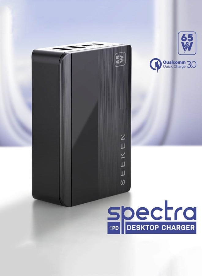 SEEKEN 65W 4 Port Desktop and Mobile Charger Adapter PD+PD+USB+USB - Black | Fast Charging | Campatible with Iphone and Samsung | 4 in 1 | Compact | Power Delivery | Premium Design | High-Quality. - Image 2