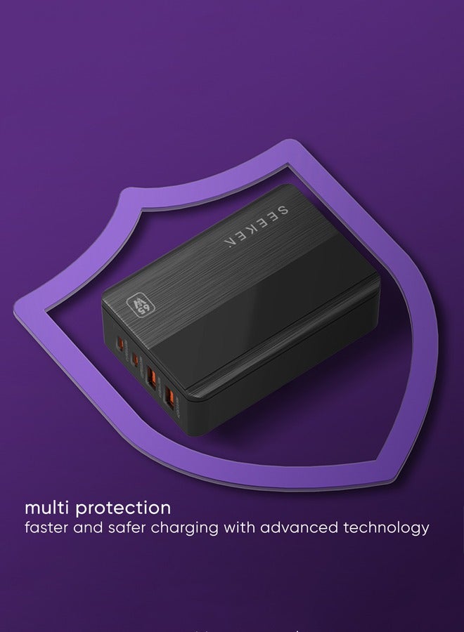 SEEKEN 65W 4 Port Desktop and Mobile Charger Adapter PD+PD+USB+USB - Black | Fast Charging | Campatible with Iphone and Samsung | 4 in 1 | Compact | Power Delivery | Premium Design | High-Quality. - Image 3