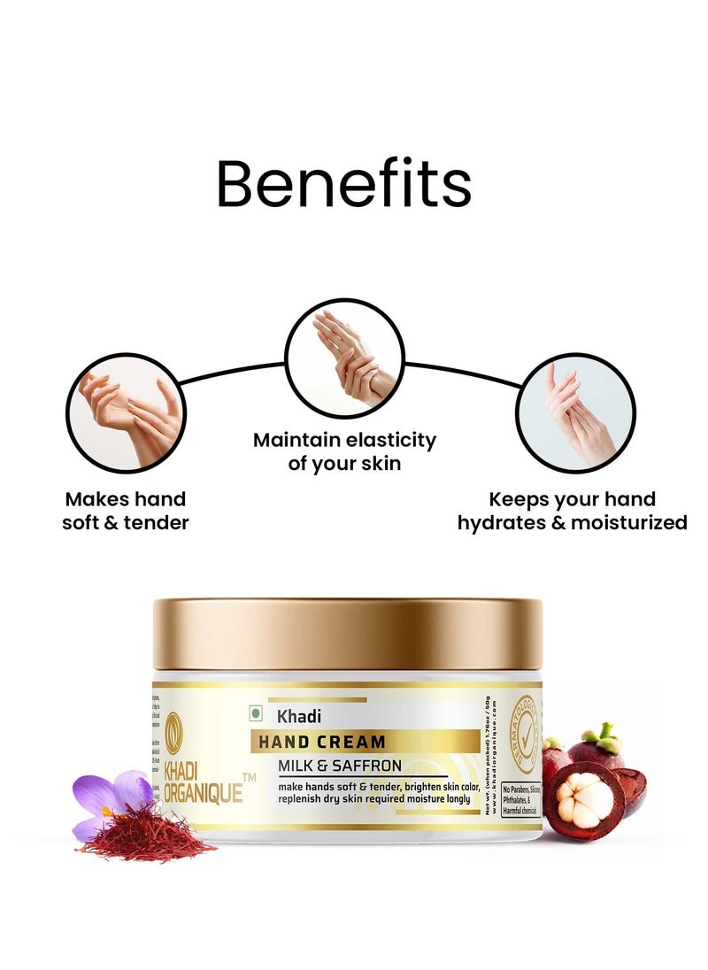 Khadi Orgnique - Khadi Organique Milk and Saffron Hand Cream for Dry and Rough Hands - 50GM - Image 1