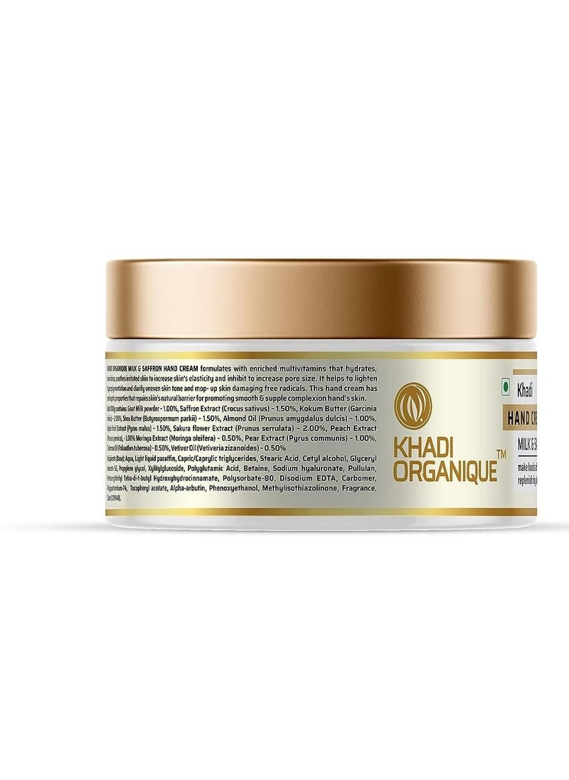 Khadi Orgnique - Khadi Organique Milk and Saffron Hand Cream for Dry and Rough Hands - 50GM - Image 1