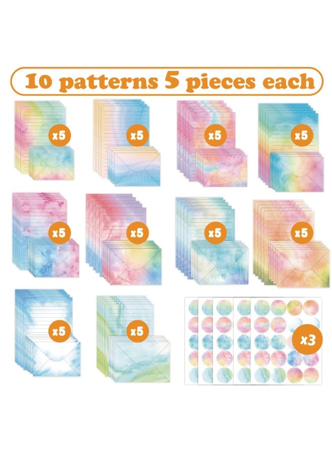 Capstro Watercolor Letter & Envelope Set – 160PCS Pastel Stationery Kit with Decorative Envelopes, Letter Sheets & Seal Stickers for Letters & Gifts – Watercolor Gradient - Image 3