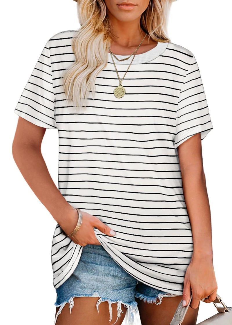 Jescakoo Womens Tops Plus Size Clothes Summer Outfits Spring Break Essential Short Sleeve Tshirts Shirts 2026 Dressy Casual Blouses Basic Tees Cruise Outfits Fashion Clothing Vacation Outfit Western White XXL - Image 2
