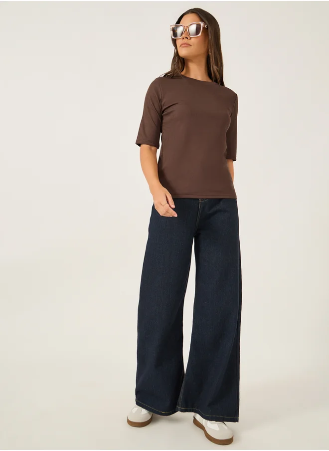 Styli Solid Fitted Round Neck T-Shirt