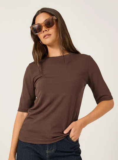 Styli Solid Fitted Round Neck T-Shirt