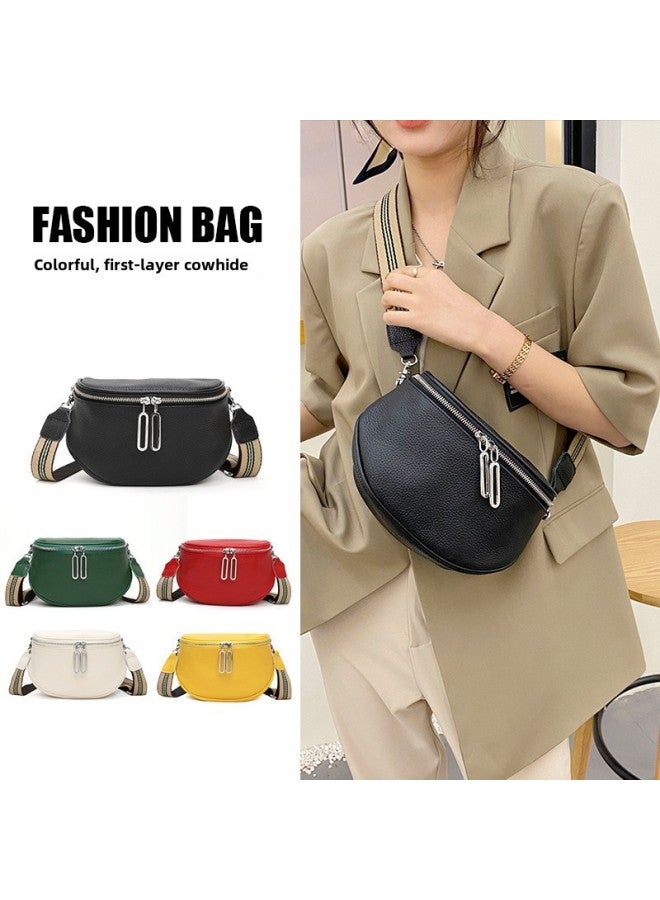 Genuine Leather Women's Bag First Layer Cowhide Saddle Bag Women's Bag 2024 Fashion Casual Chest Bag Shoulder Messenger Bag-Color:Black  - Image 5