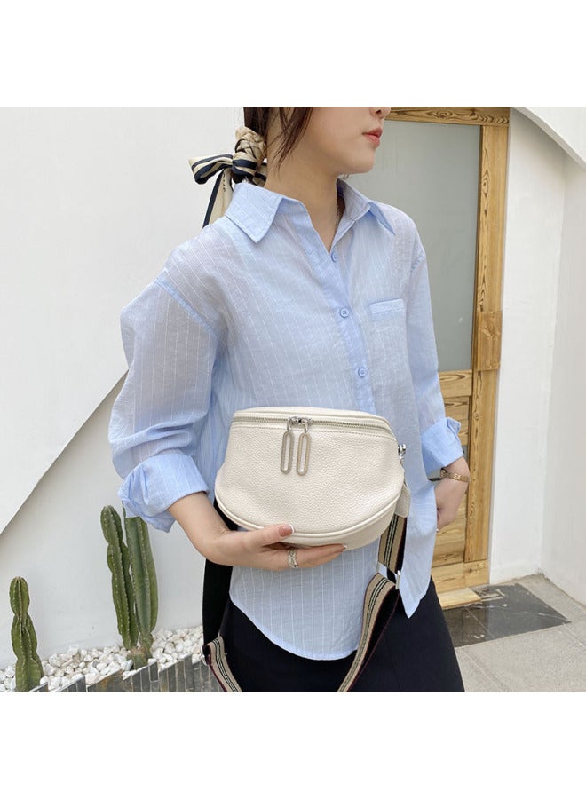 Genuine Leather Women's Bag First Layer Cowhide Saddle Bag Women's Bag 2024 Fashion Casual Chest Bag Shoulder Messenger Bag-Color:Black  - Image 3