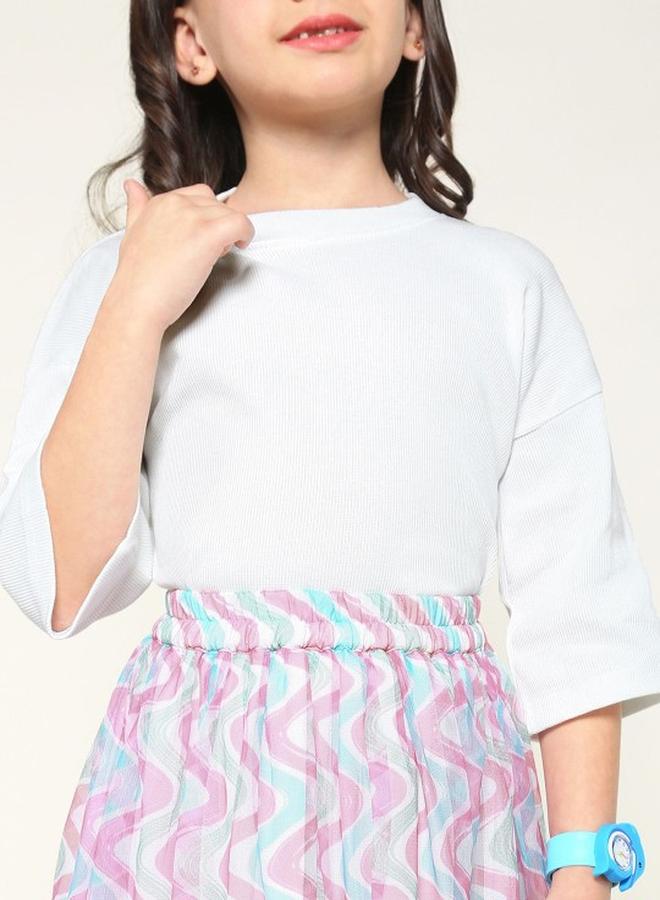 Bonkids Girl's clothing set in regular fit multicolour colour cotton fabric embellished pattern pull over closure woven weave type round collar type round neckline half sleeve length cropped bottom body wear length culotte bottom body wear type suitable for casual occasions – styled to perfection for modern charm. - Image 3