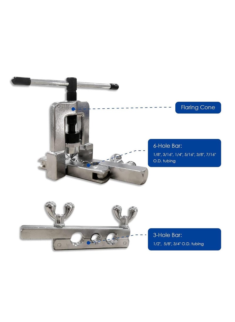 UPTODATETOOLS UPTODATETOOLS Single Flaring Tool Swaging Tool Kit Brake Line Flaring Tool with Ratchet Wrench Tubing Cutter for Copper HVAC Water Gas Pipe Brass Magnesium and Soft Steel Lines  - Image 3