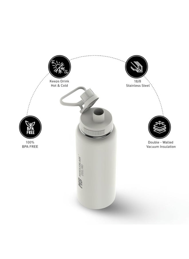MuscleBlaze Stainless Steel Vacuum Insulated Water Bottle (White, 1L) - Image 2