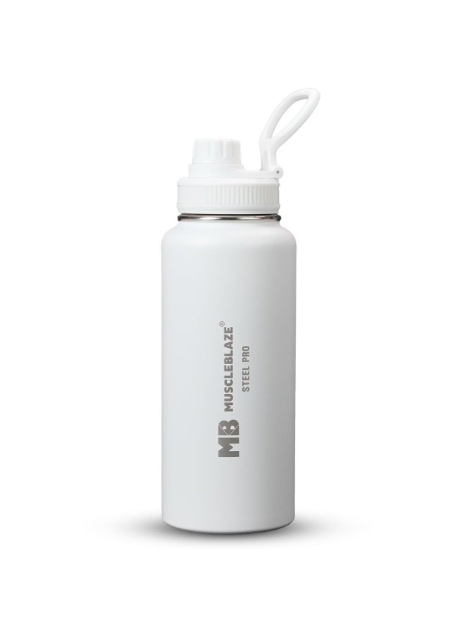 MuscleBlaze Stainless Steel Vacuum Insulated Water Bottle (White, 1L) - Image 1