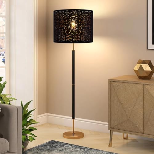 Wellmet Blackgold Drum Lampshades, Easy Assembly Required Replacement Lamp Shades, Fabric Lampshades for Table Lamps Floor Lamps, Metal Spider Fitter, 16"x16"x12" - Image 4