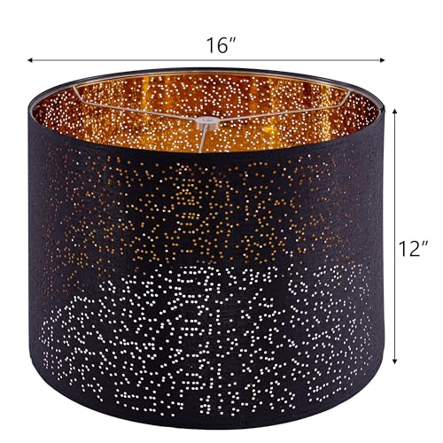 Wellmet Blackgold Drum Lampshades, Easy Assembly Required Replacement Lamp Shades, Fabric Lampshades for Table Lamps Floor Lamps, Metal Spider Fitter, 16"x16"x12" - Image 2