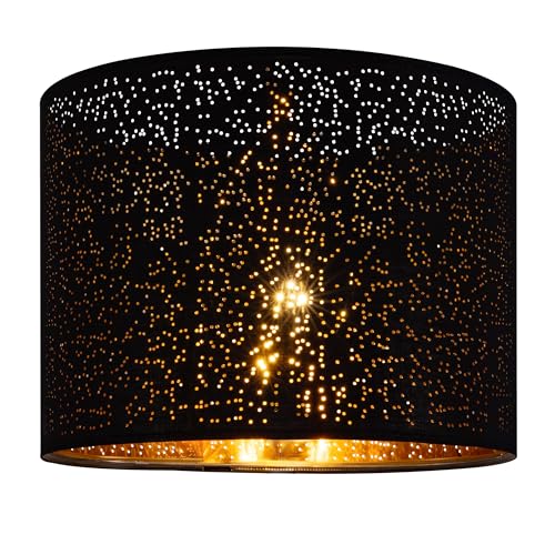Wellmet Blackgold Drum Lampshades, Easy Assembly Required Replacement Lamp Shades, Fabric Lampshades for Table Lamps Floor Lamps, Metal Spider Fitter, 16"x16"x12" - Image 1