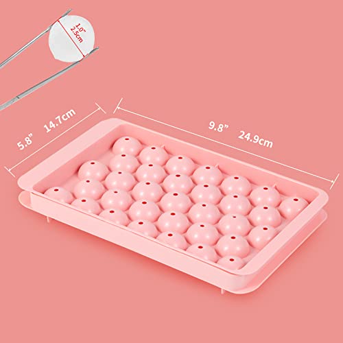 ERZA Round Ice Cube Tray with Lid, Ice Ball Maker Mold for Freezer Reusable Mini Circle Ice Cube Tray, Ice Making Sphere Ice Cube Mould Chilling Cocktail Whiskey Tea Coffee, 2 Tray 1" x 66 Ice Balls - Image 3