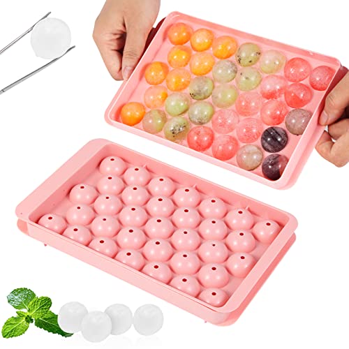 ERZA Round Ice Cube Tray with Lid, Ice Ball Maker Mold for Freezer Reusable Mini Circle Ice Cube Tray, Ice Making Sphere Ice Cube Mould Chilling Cocktail Whiskey Tea Coffee, 2 Tray 1" x 66 Ice Balls - Image 1