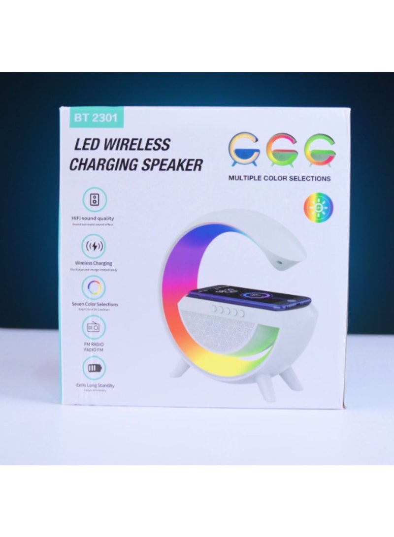 Bluetooth LED Speaker BT2301 with Wireless Charging, Bedside Lamp, FM Radio, USB/TF/AUX Playback – Perfect for Home, Office & Bedroom - Image 3