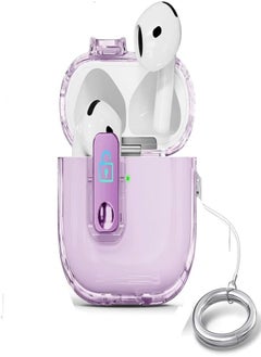 Fekra Compatible with AirPods 4 Case (2024) Cover with Lock, Clip Airpods 4th Generation Case 2024 Men Women, Shockproof Protective Hard Shell with Carabiner (Transparent Purple)