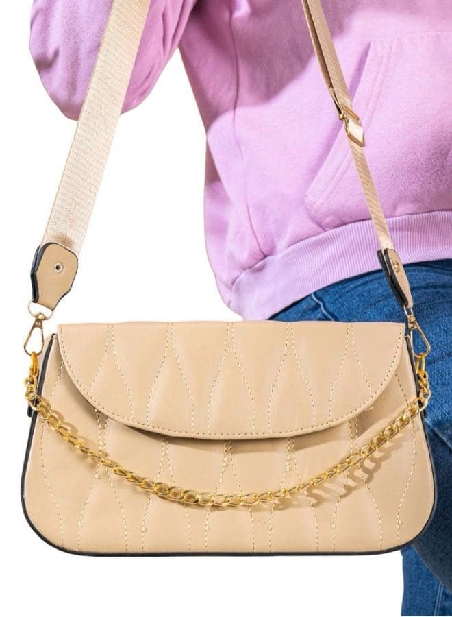 Elegant Cross Bag begei with Fabric Strap and Stylish Metal Chain - Image 2