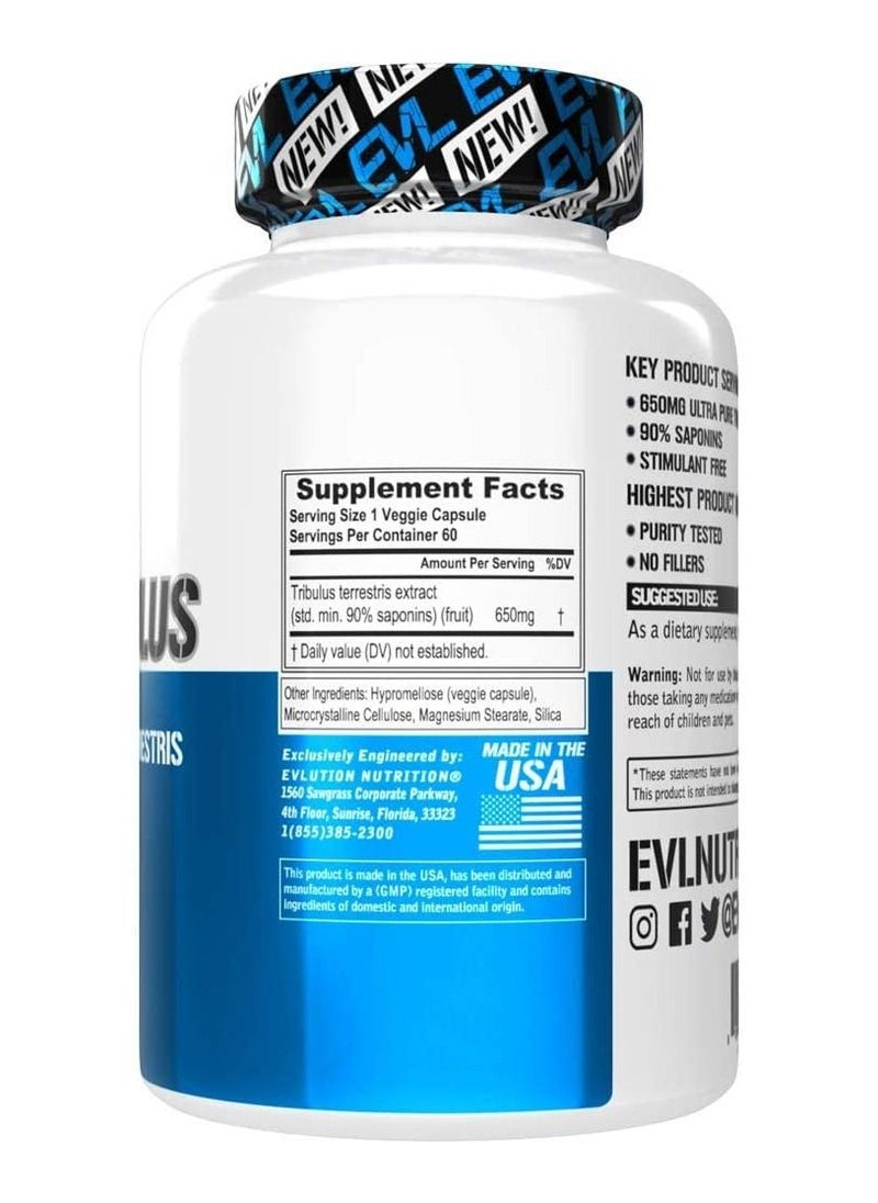 EVLUTION NUTRITION - Evlution EVL 100% Pure Tribulus Terrestre Extract-Maximum Potency 90% Steroidal Saponins-Testosterone Booster and Estrogen Blocker Support-60 Servings - Image 1