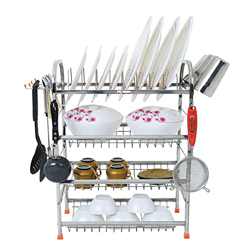 WINSTAR Stainless Steel 4 Shelf Wall Mount Kitchen Utensils Rack with MINI Chopper | Dish Rack with Plate & Cutlery Stand & Plastic Compact Vegetable Chopper (350 ml) | 24x18 in Rack | Combo Offer - Image 3