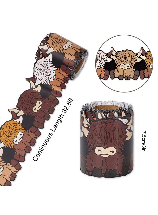 Whaline 32.8Ft Highland Cow Bulletin Board Borders Cute Brown Cow Die-Cut Rolled Border Trim For Classroom Office Chalkboard Decoration - Image 2