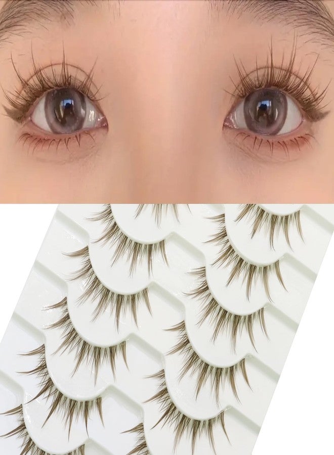DAODER Manga Lashes Brown False Eyelashes Natural Look Clear Band Anime Fake Eyelashes Strip 10Pairs 14mm Thin Band Spiky Wispy Lashes Pack Reusable(Brown Manga lashes) - Image 2