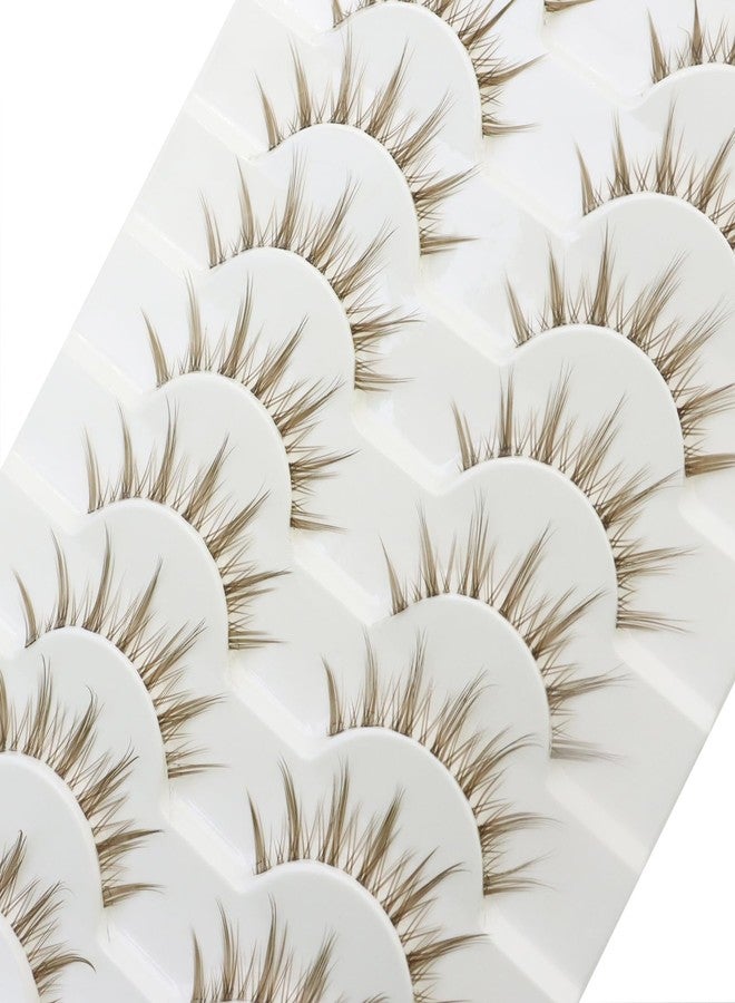 DAODER Manga Lashes Brown False Eyelashes Natural Look Clear Band Anime Fake Eyelashes Strip 10Pairs 14mm Thin Band Spiky Wispy Lashes Pack Reusable(Brown Manga lashes) - Image 4